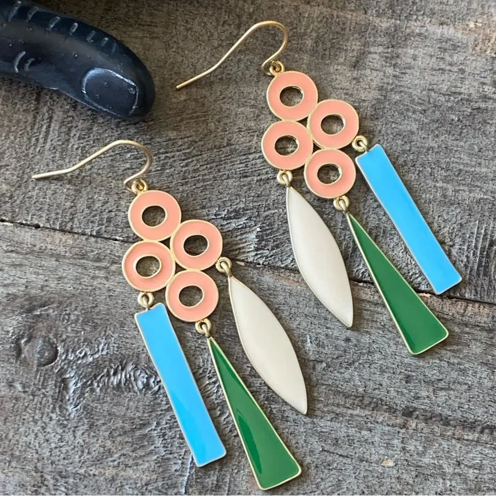 NEW Bright Enamel Colors Circle Dangle Earrings